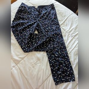 J Crew Navy cropped pants size 12 with white/teal/blue/gray brush stroke designs